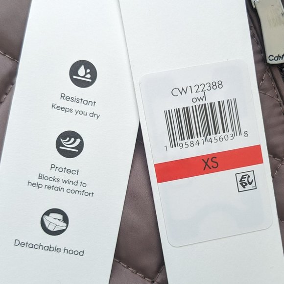 CALVIN KLEIN Performance Quilted Jacket WOMEN XS Zip Hood Lined Slim Taupe Brown - Picture 13 of 13